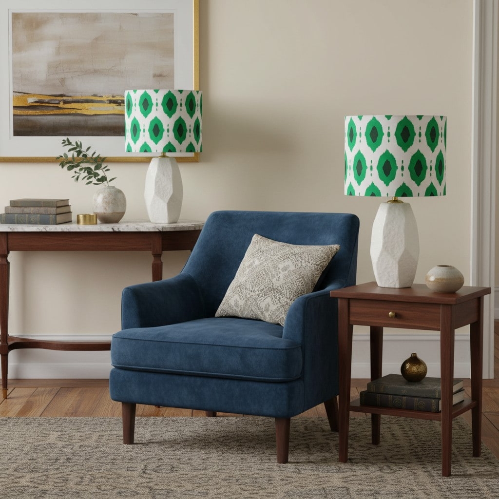 Arivane Ceramic Fabric Shade Table Lamp - Geometric Patterns Shade Table Light for Bedroom K2356
