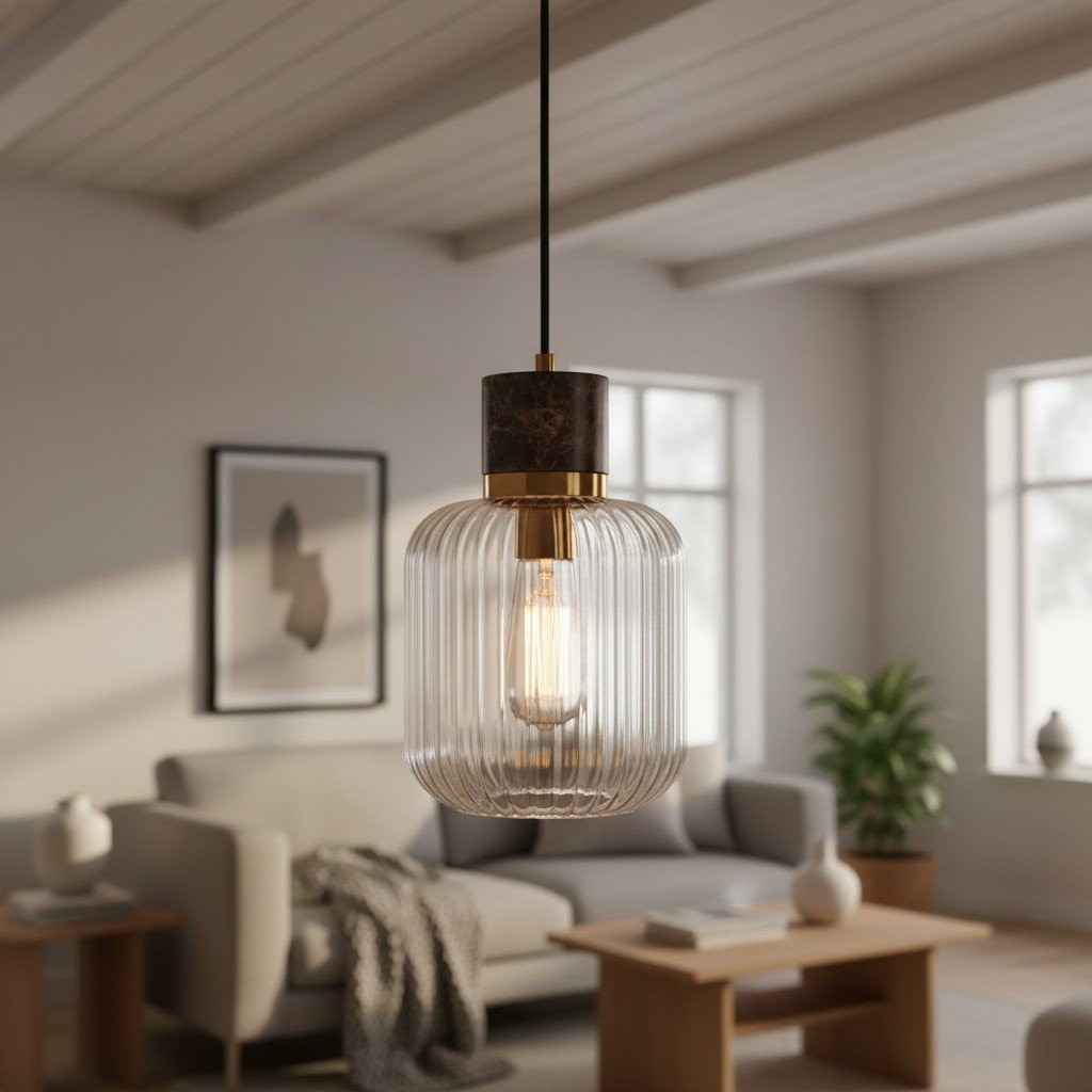 Korlisse Natural Stone and Glass Pendant Light - Stylish Lamp for Lounge or Living Room K1897