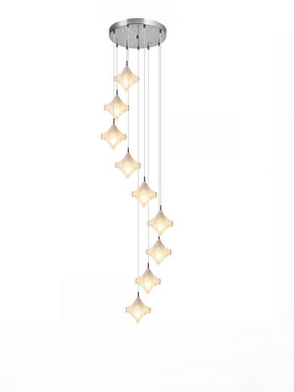 Art Deco Star Staircase Pendant Light - Frosted Glass Hanging Fixture - Astris Altair K1563