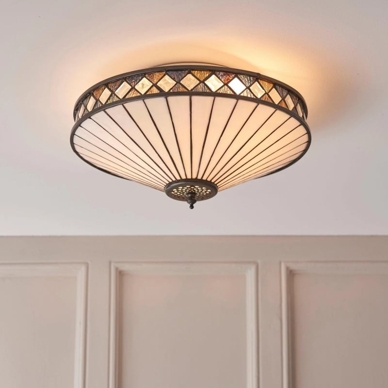TF Fargo Geometric Flush Mount Light - Handcrafted Art Deco Stained Glass Lamp for Entryway K1982