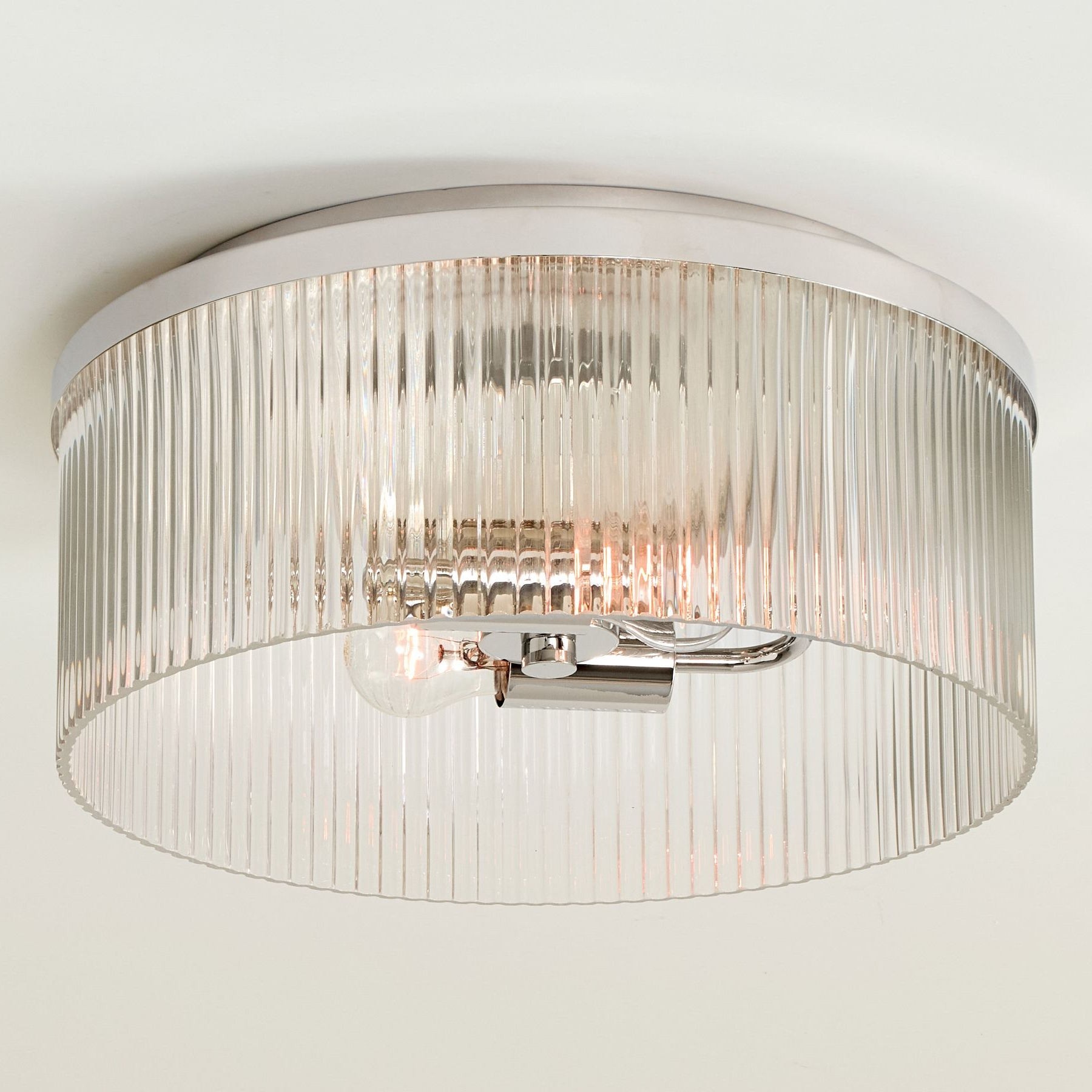 Bravira Flush Mount Ceiling Light - Ribbed & Bubbled Glass Metal Light K1323