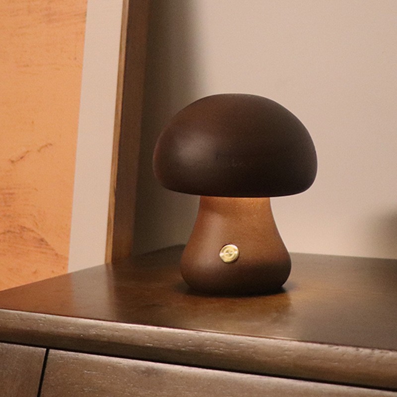 Wooden Mushroom Rechargeable Table Lamp For Living Room K07