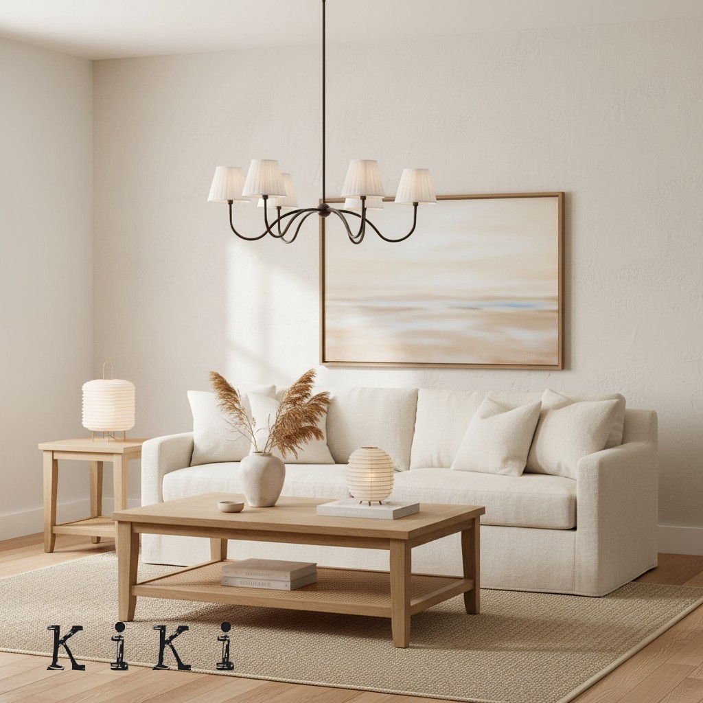 Luvora Round Pleated Shade Chandelier – Elegant Iron & Fabric Lighting for Dining & Living K1305