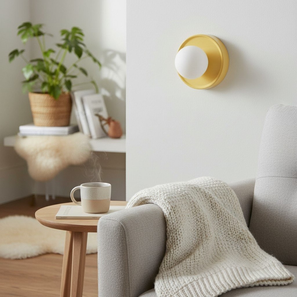Solna Frosted Globe Glass Wall Sconce - Minimalist Round Ceramic Socnce for Bedrooms and Hallways K1700