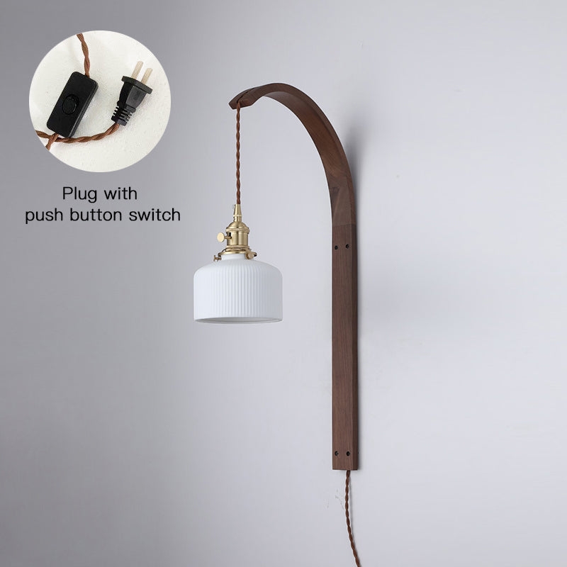 Curved Walnut Ceramic Plug-in Wall Light D498