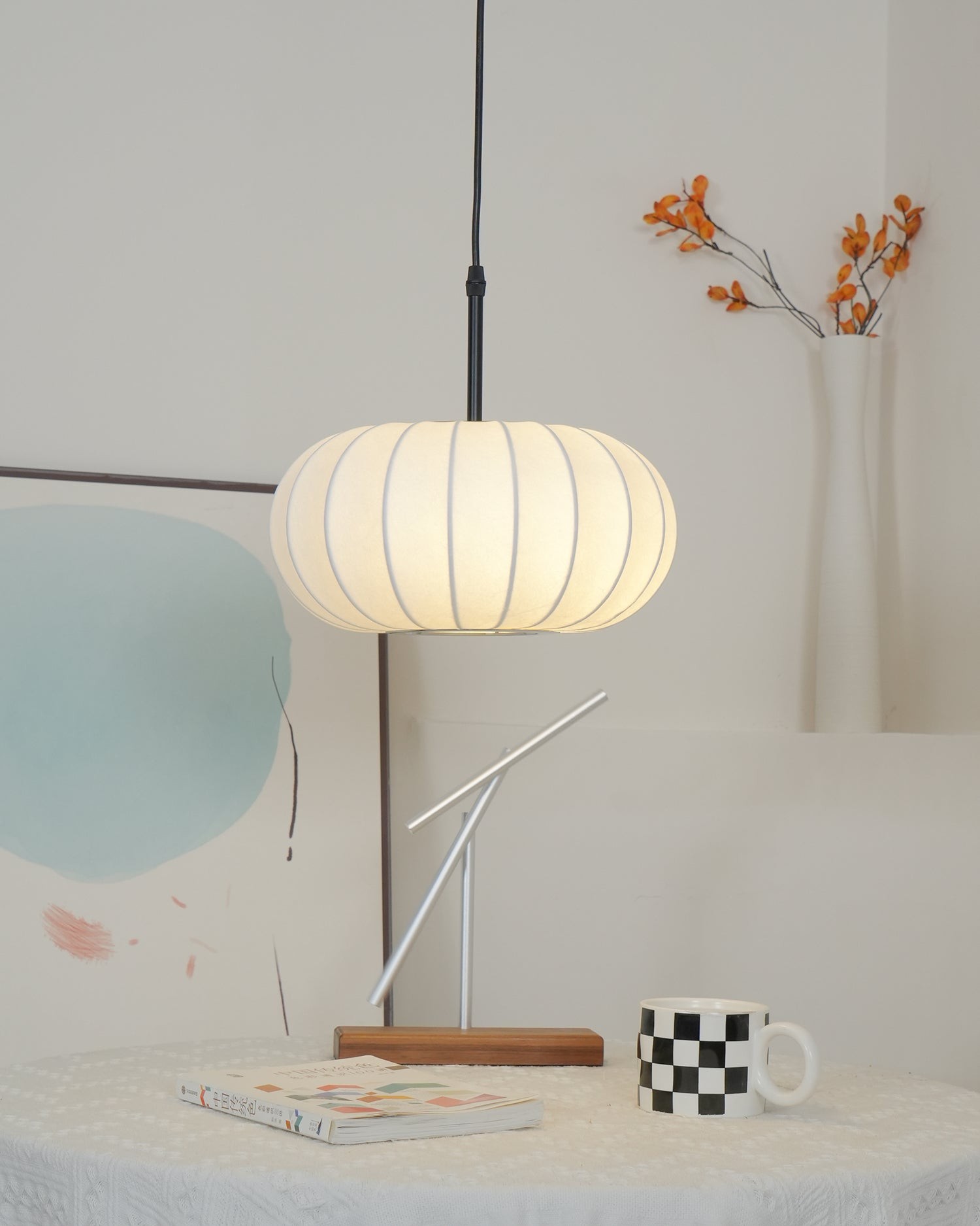 Simple Wabi-sabi White Lantern Fabric Pendant Lamp K744