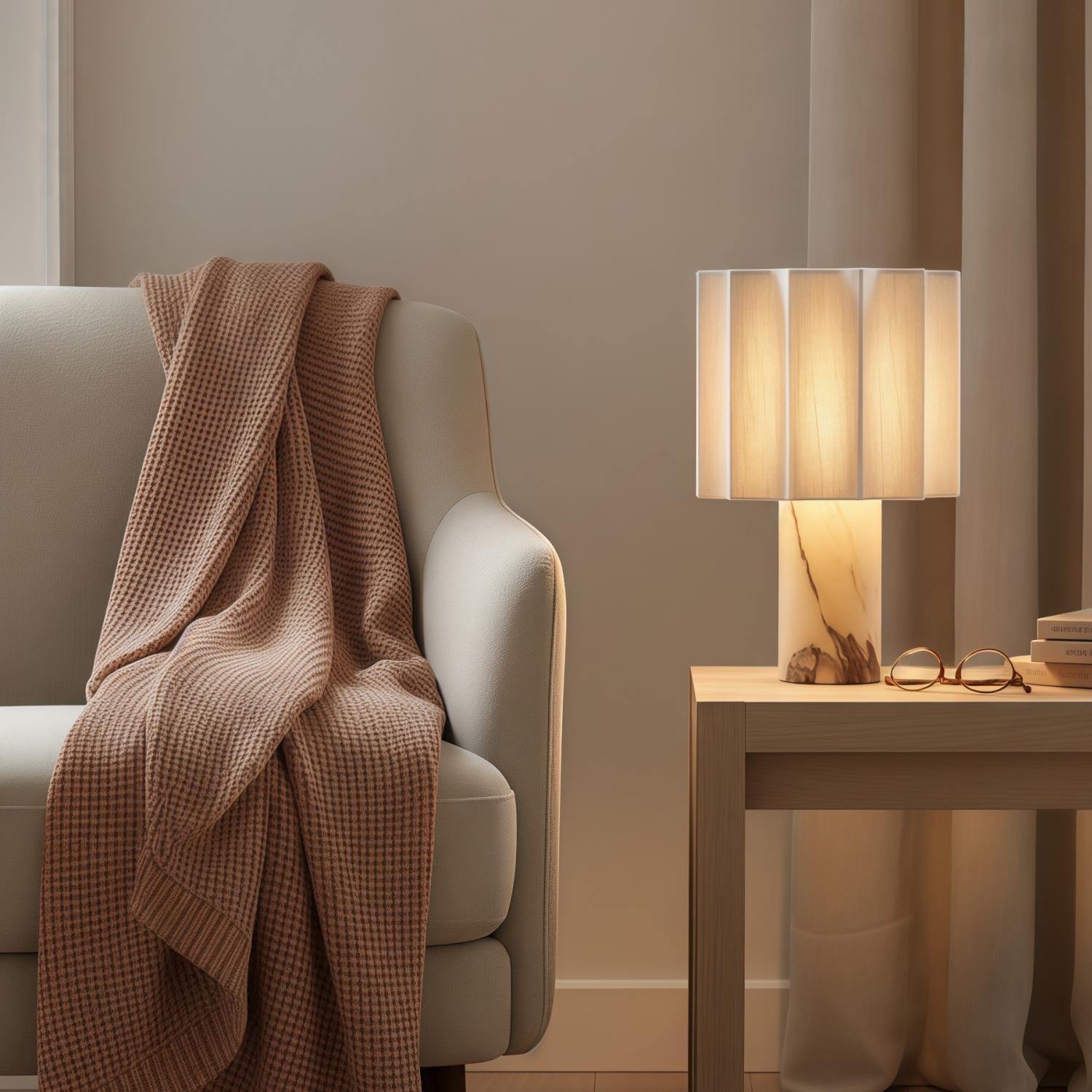 Cavilon Soft Ambient Table Lamp - Stylish Fan Shaped Shade with Marble Base K2053