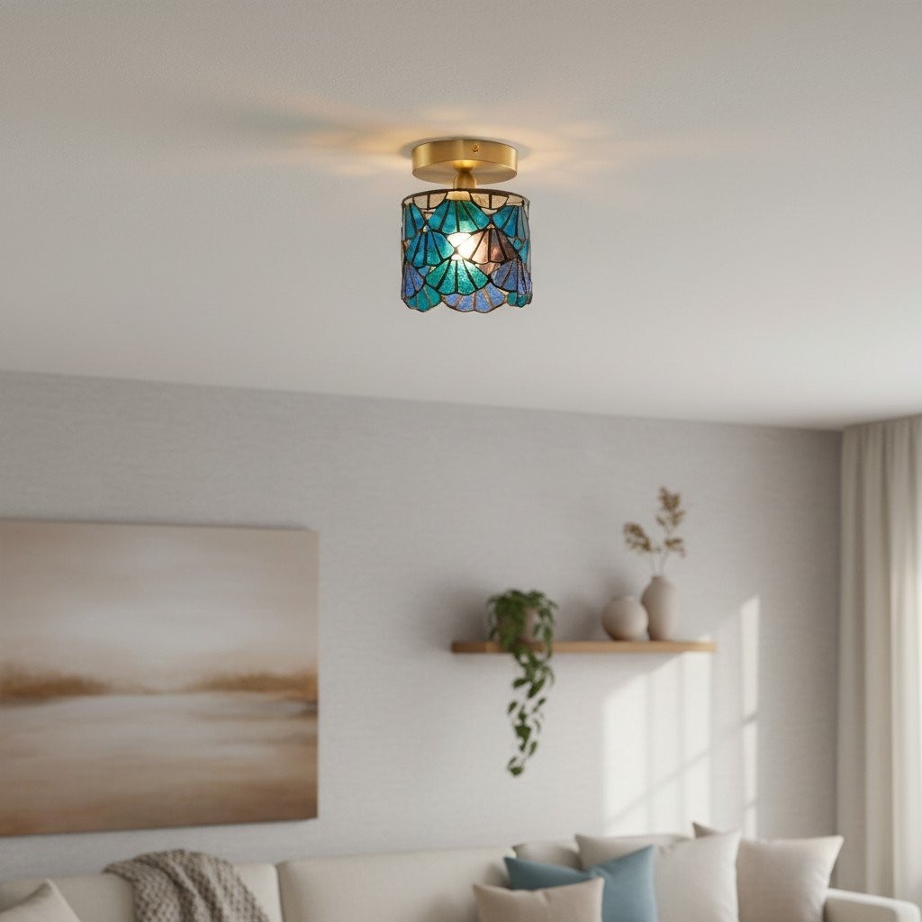 Vintagia Tiffany Style Ceiling Light - Elegant Mosaic Glass Design for Living Room and Bathroom K2138