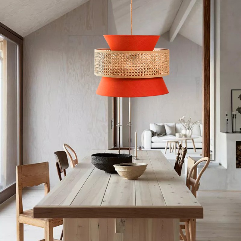 Retro Rattan Wood Woven Pendant Lamp