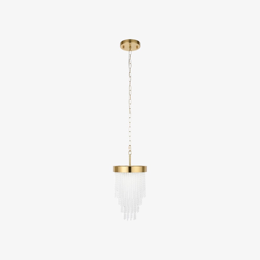 Cavara Multi-Tier Glass Rod Chandelier - Tiered Brass Pendant for Dining and Entry K1850