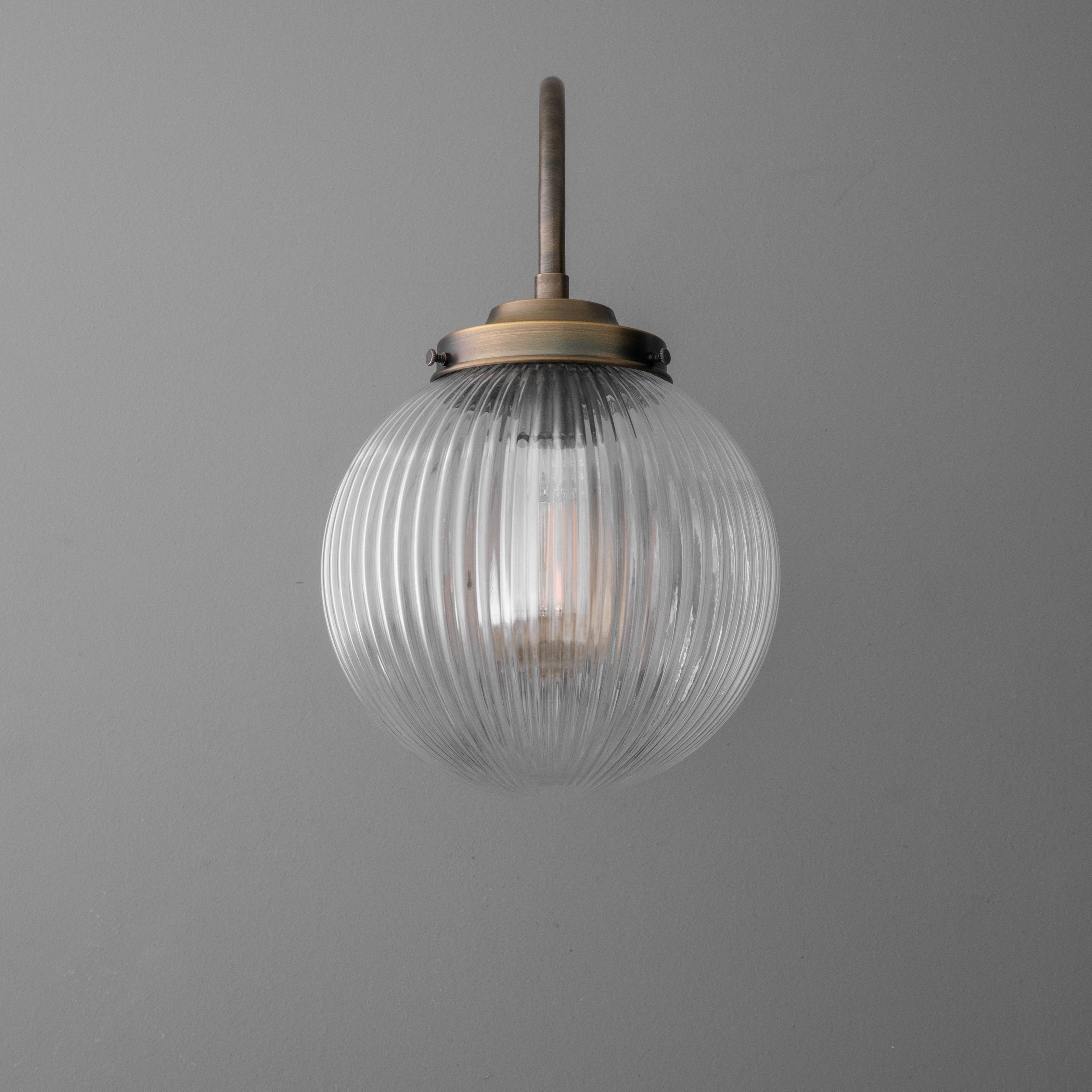 Glorica Glass Aged Brass Wall Sconce - Ribbed Glass Shade Industrial Style Lighting K1539