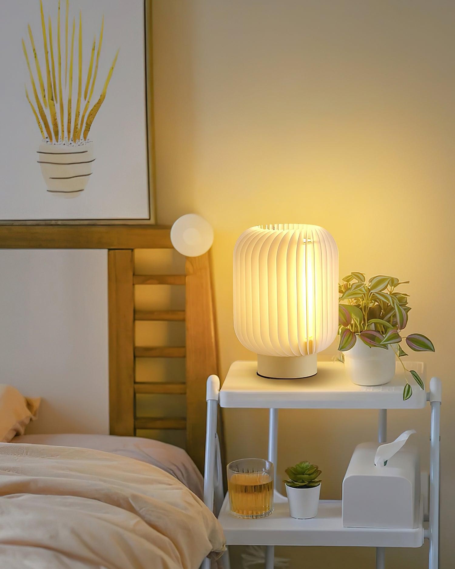 Round Translucent Pleated Table Lamp Suitable For Living Room K600