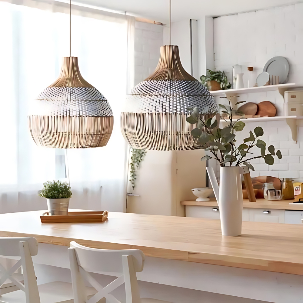Breezy White Elegance Natural Rattan Pendant Light D842