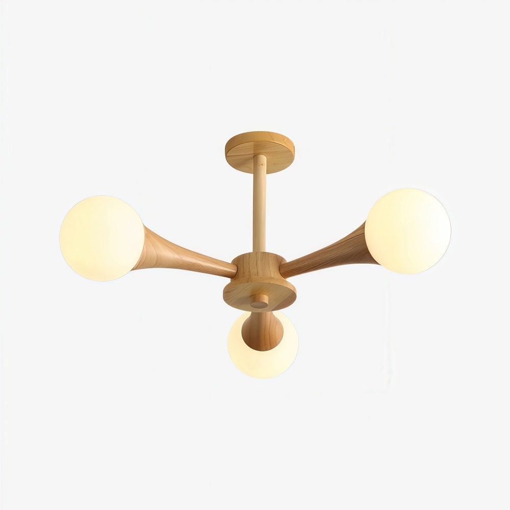 Novalune Multi-Light Glass Globe Chandelier with Wood Frame - Japanese Zen Style for Living Room K2325