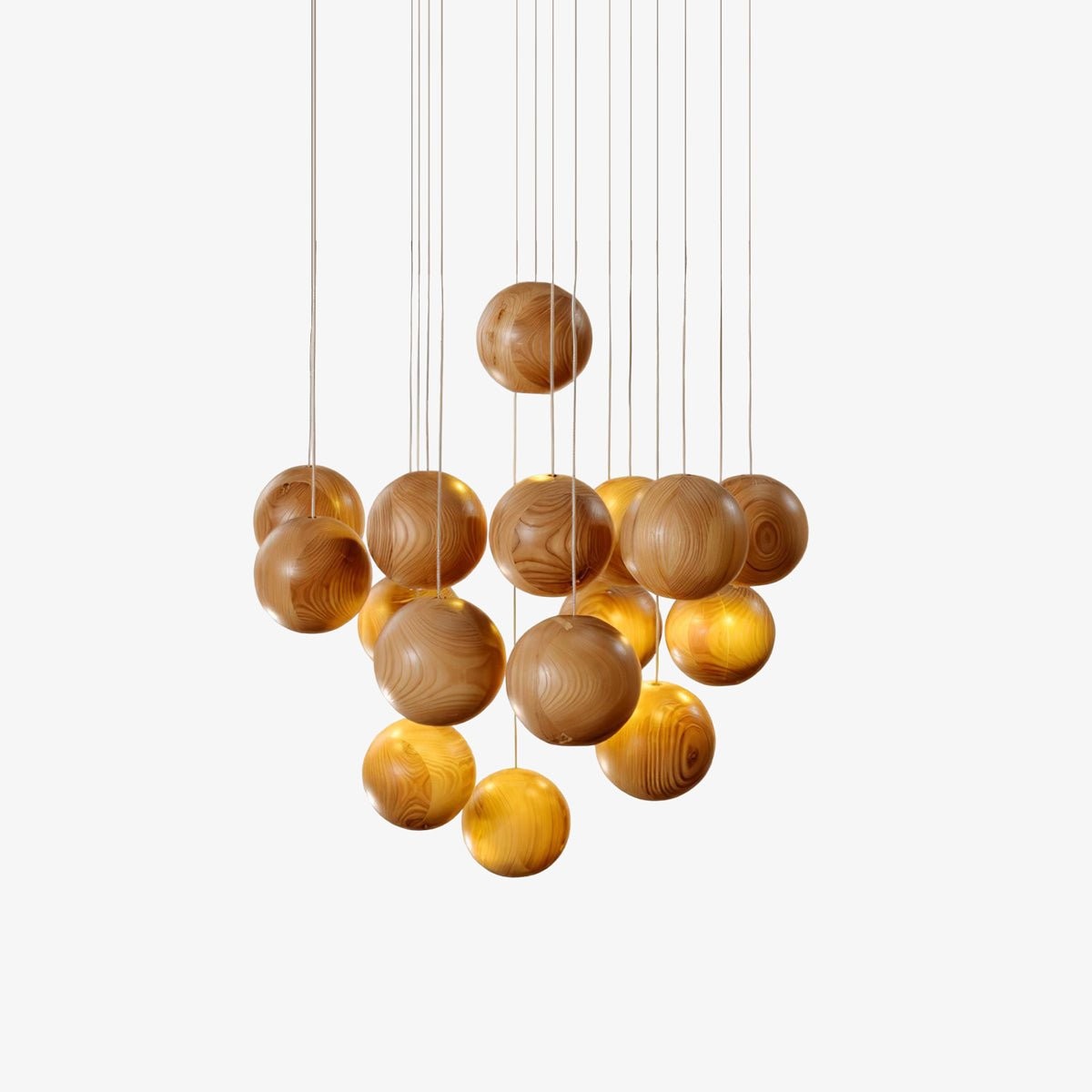 Wooden Orb Sphere Cluster Pendant Light K886
