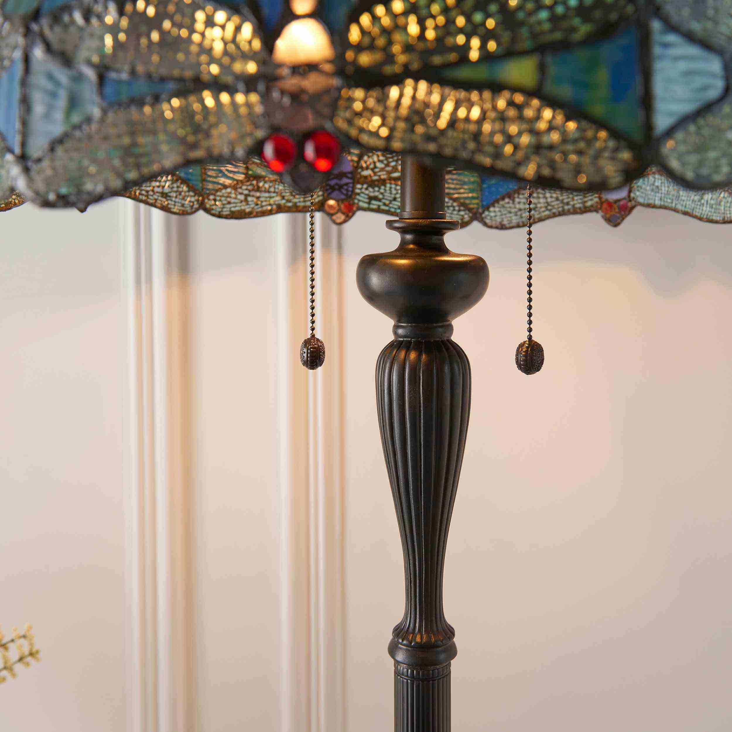 TF Dragonfly Motif Floor Lamp - Vintage Stained-Glass for Living Rooms K1903