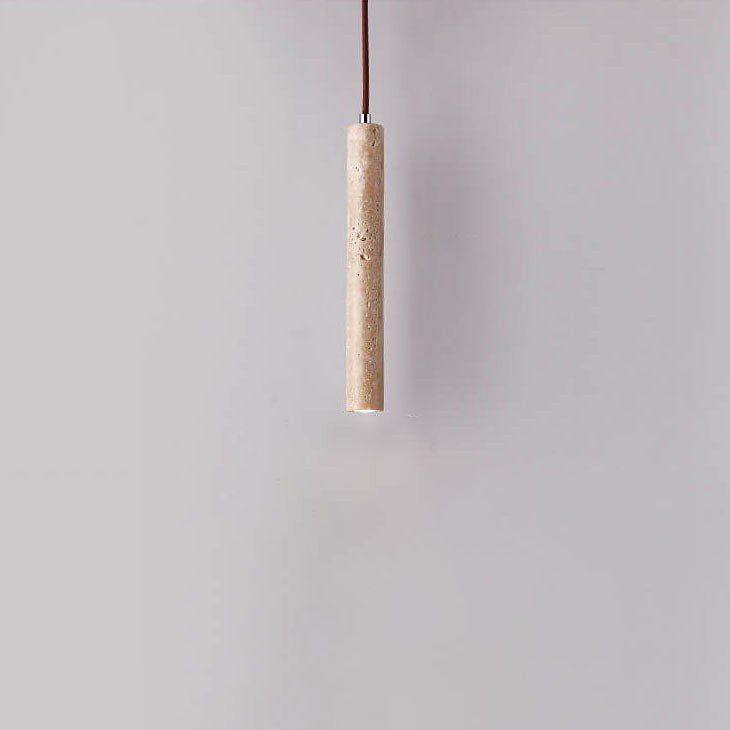 Japanese Wabi Sabi Yellow Travertine Cylinder 1-Light Pendant Light K846