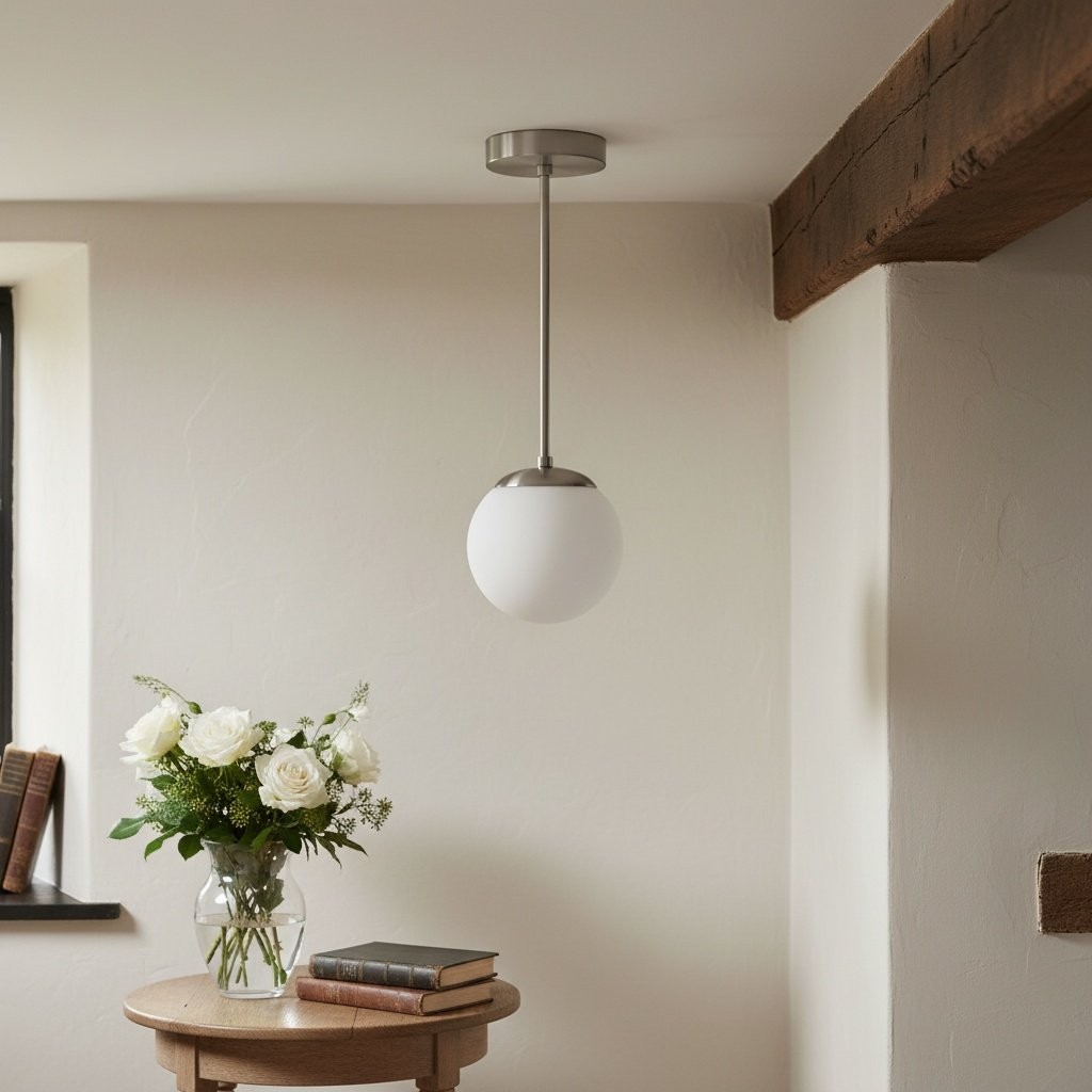 Glorica Glass White Globe Pendant Light - Mid Century Modern Glass Hanging Fixture K1450
