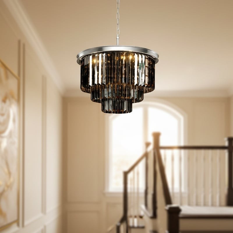 Aurevon Crystal Prism Metal Frame Modern Ceiling Chandelier for Home and Hotel K2071