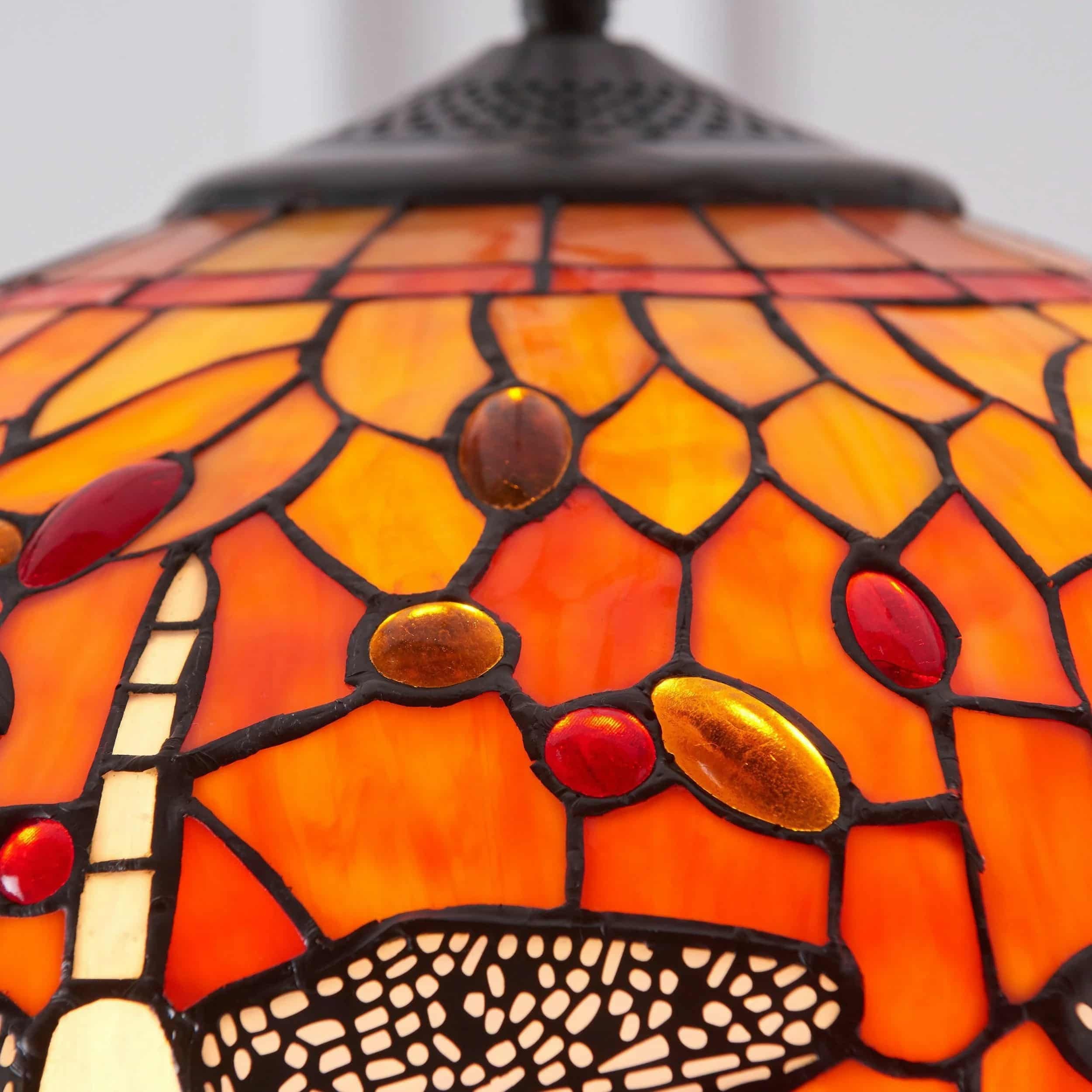 TF Dragonfly Tiffany Pendant Light - Art Nouveau Stained Glass Pendant for Living K1816