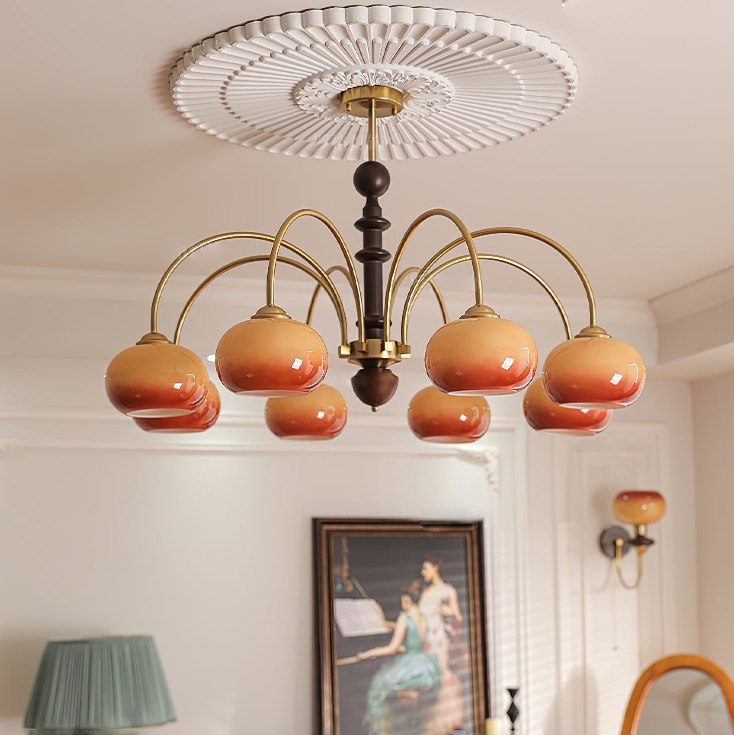 Vintage Bauhaus Persimmon Chandelier K632