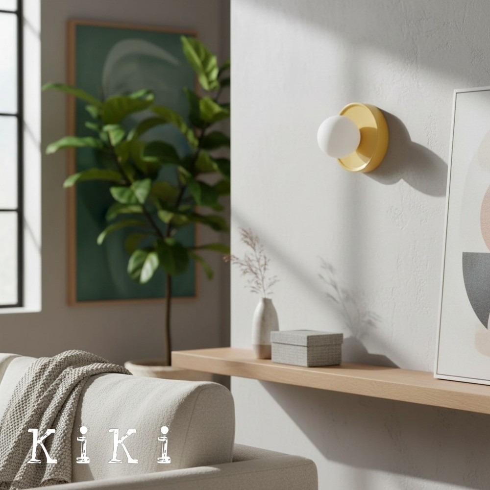 Solna Frosted Globe Glass Wall Sconce - Minimalist Round Ceramic Socnce for Bedrooms and Hallways K1700