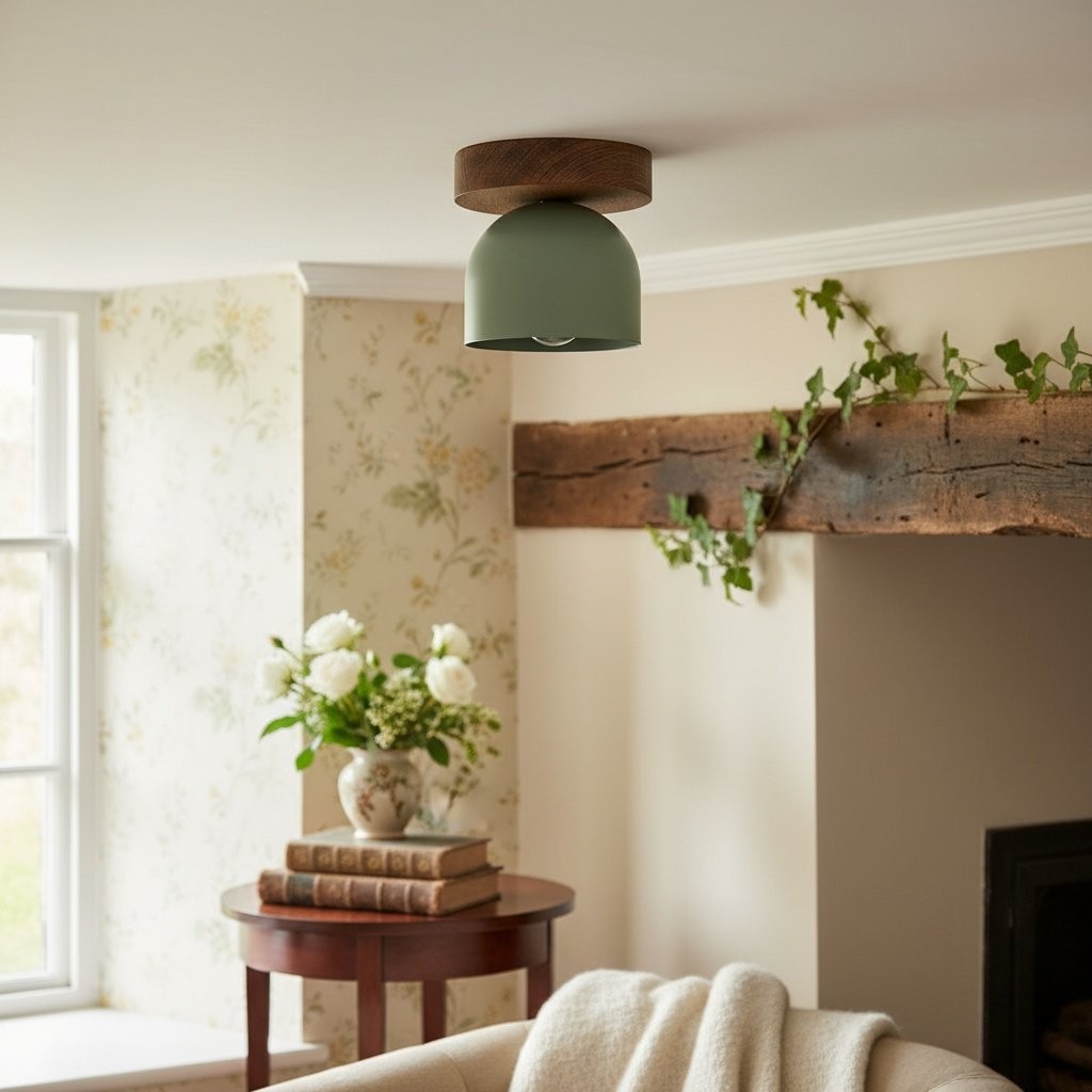 Metio Dome Flush Mount Ceiling Light - Oak Finish with Metal Shade K1421