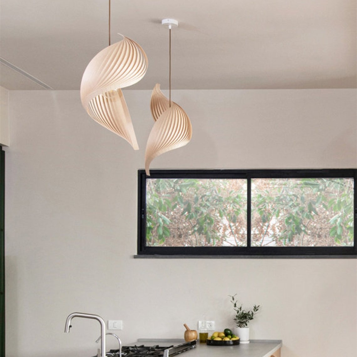 Nautilus Wing Wood Veneer Pendant Light
