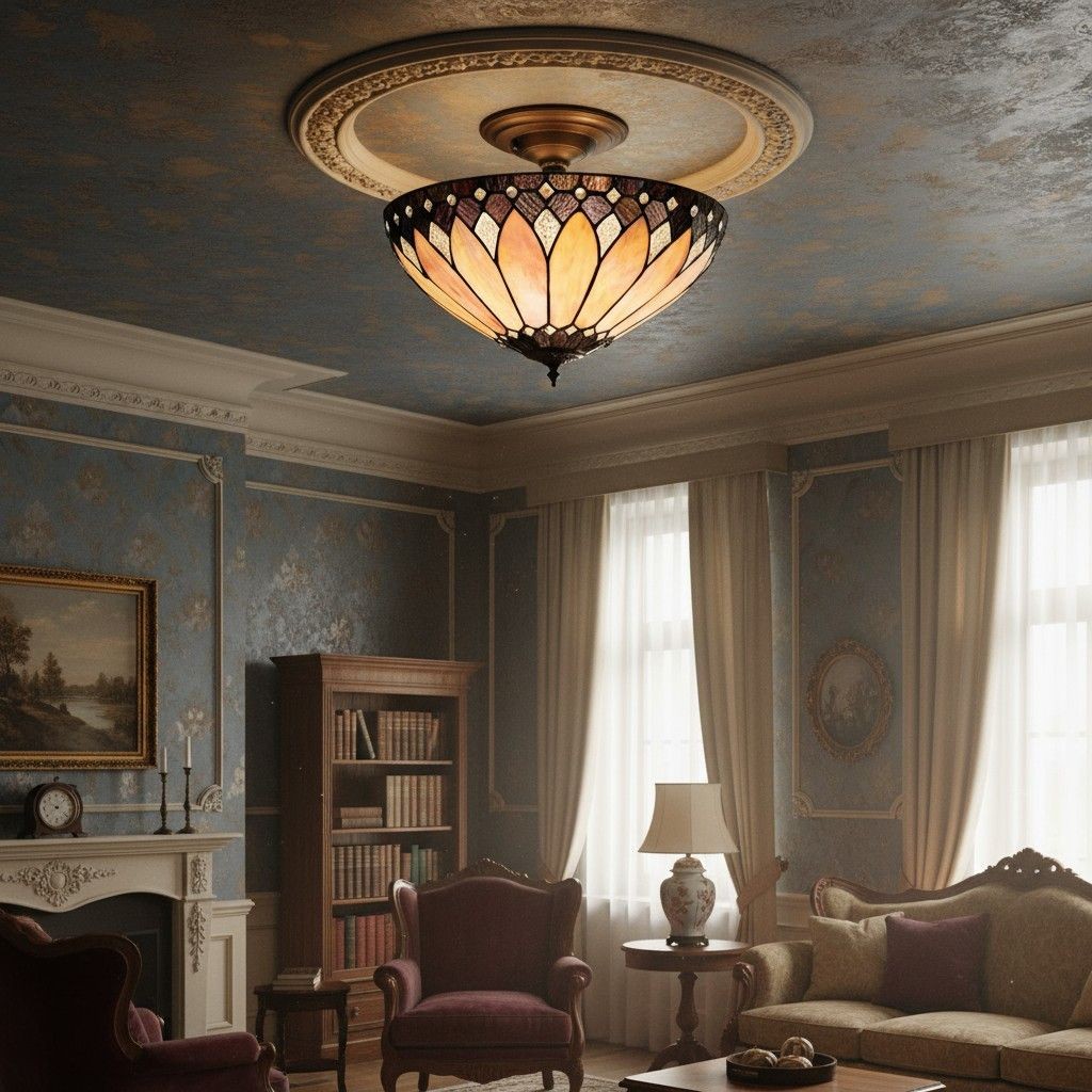 TF Brooklyn Tiffany Semi-flush Ceiling Light - Geometric Glass Shade for Hallways or Living Rooms K2016
