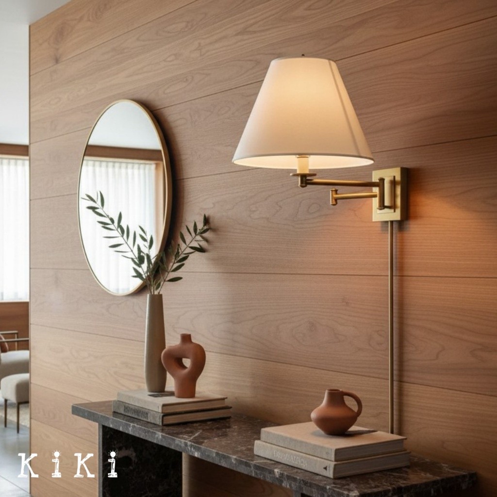 Arcuma Modern Swing Arm Wall Lamp - Fabric Ambient Lighting for BedRooms K2083