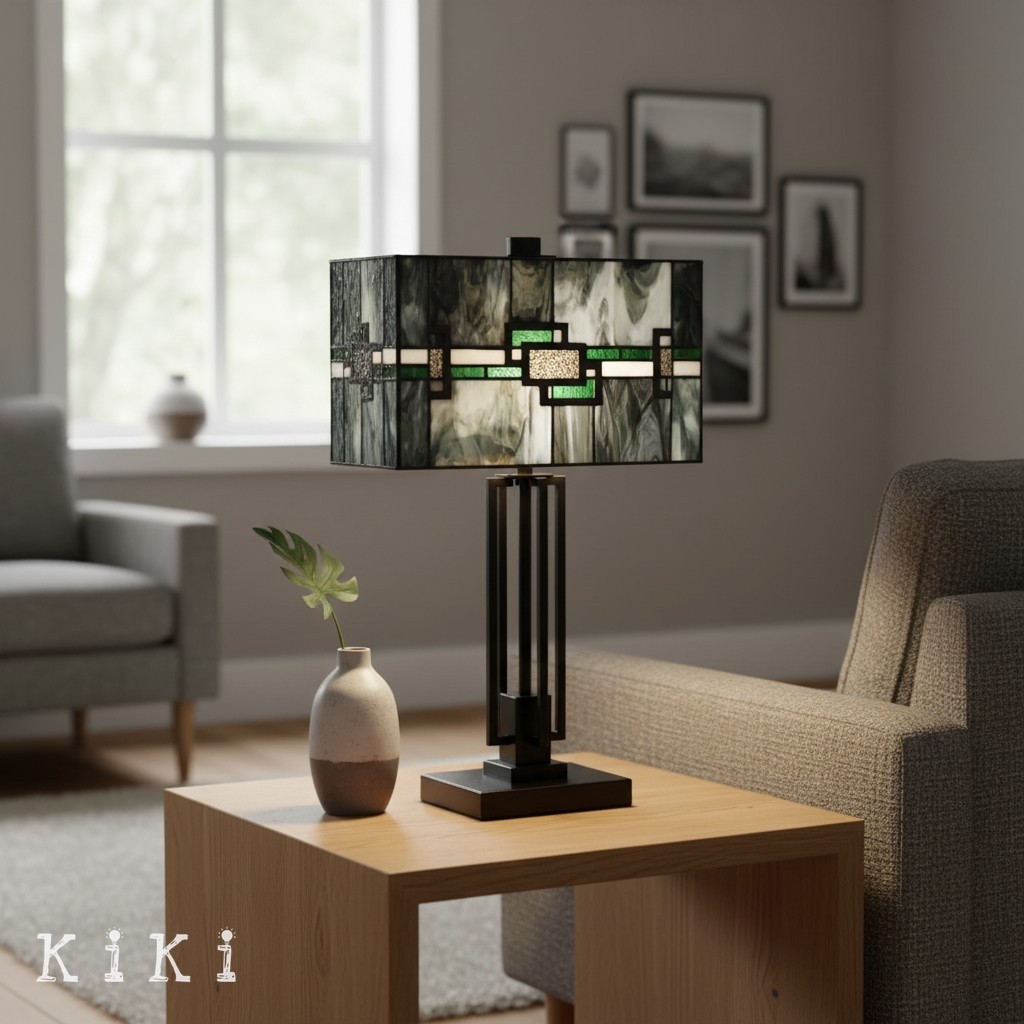 Culletto Stained Glass Table Lamp - Rectangular Geometric Table Lamp for Bedroom and Hallways K1968