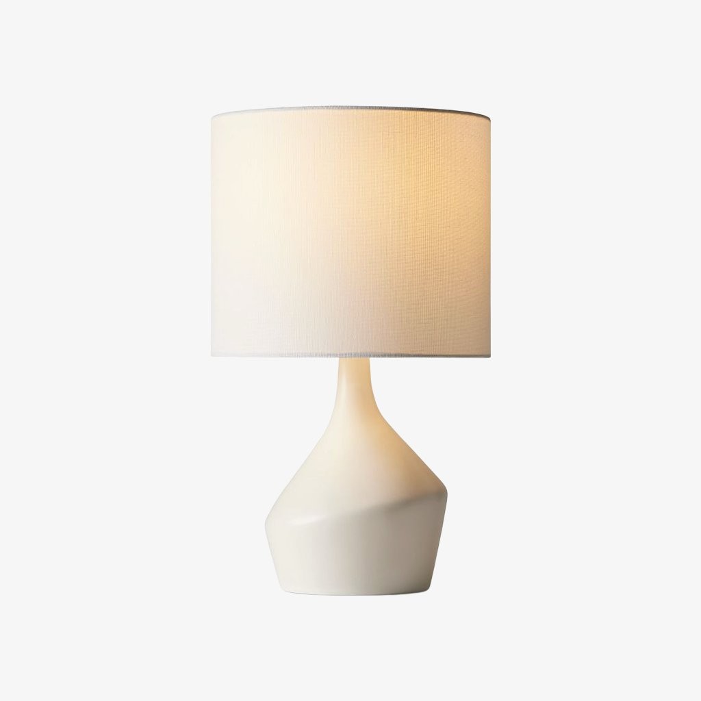 Lumo Modern Asymmetrical Ceramic Table Lamp - Cylinder Linen Shade for Living Room K2061