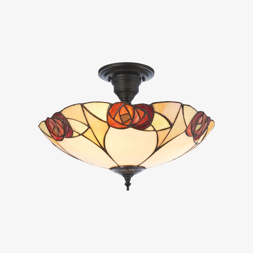 TF Ingram Handcrafted Stained Glass Ceiling Lamp - Vintage Art Deco Tiffany Light for Dining Room K1992