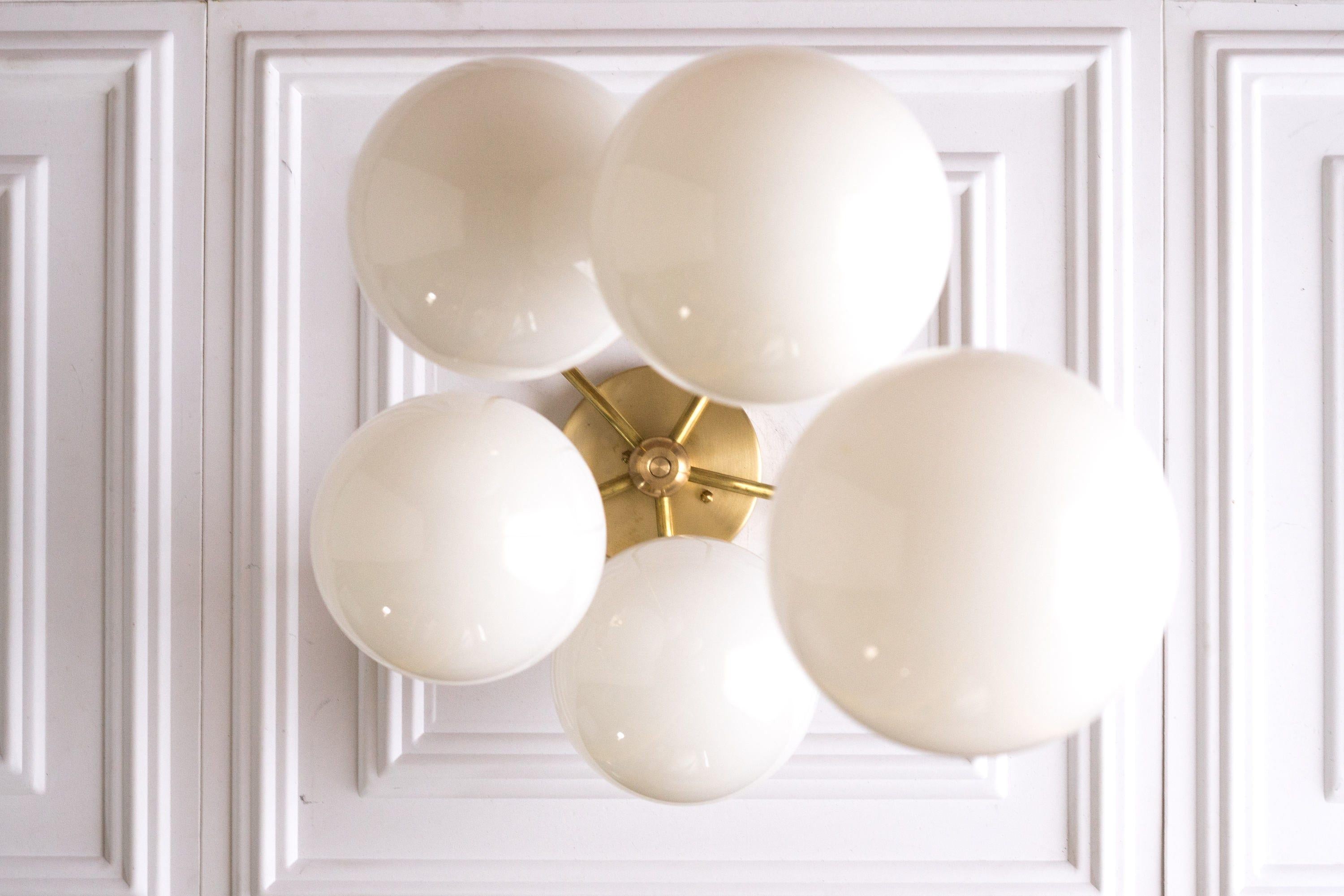 Glorica Glass 5 Globe Chandelier - Brass and Opal Glass Vintage Pendant Light K1455