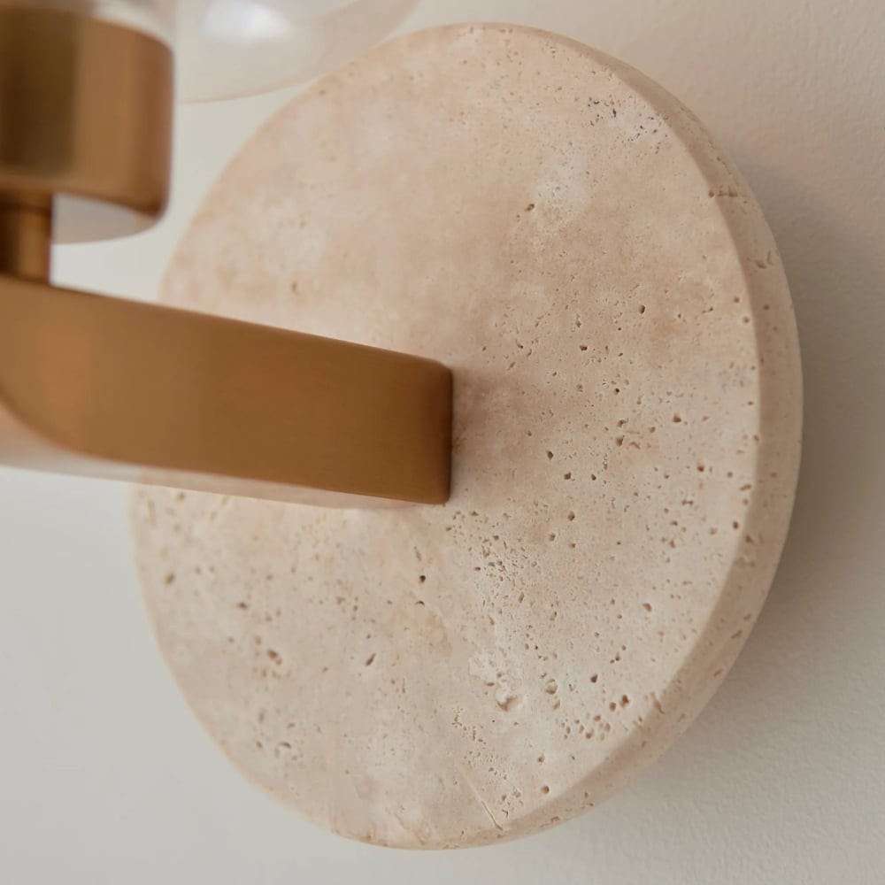 Korlisse Modern Marble Wall Light - Vintage Brass & Clear Glass Accent for Living Room and Hallway K1918