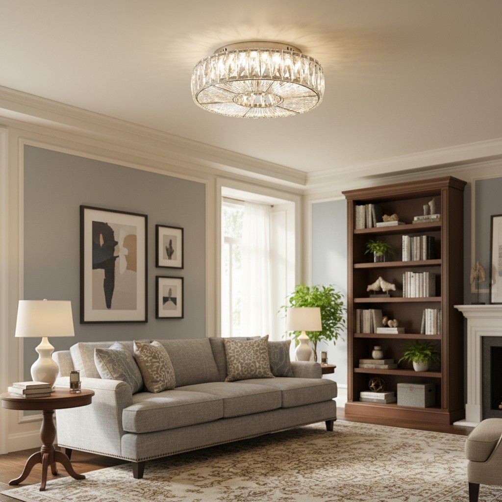 Clereon Elegant Round Flush Mount Ceiling Light - Modern Glass Design for Living Room K2253