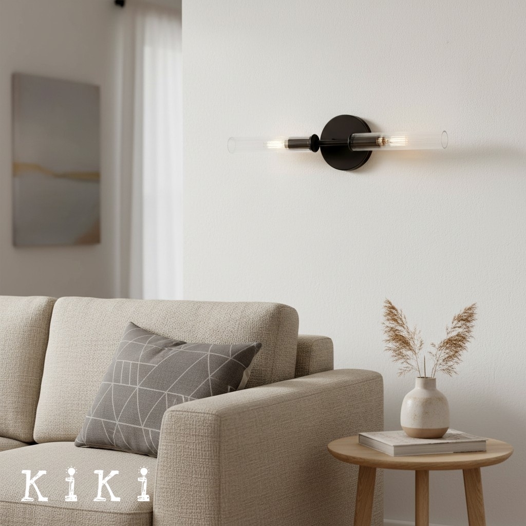 Bravira Ribbed Glass Tube Wall Sconce - Wall Light for Living Room and Hallway K1327