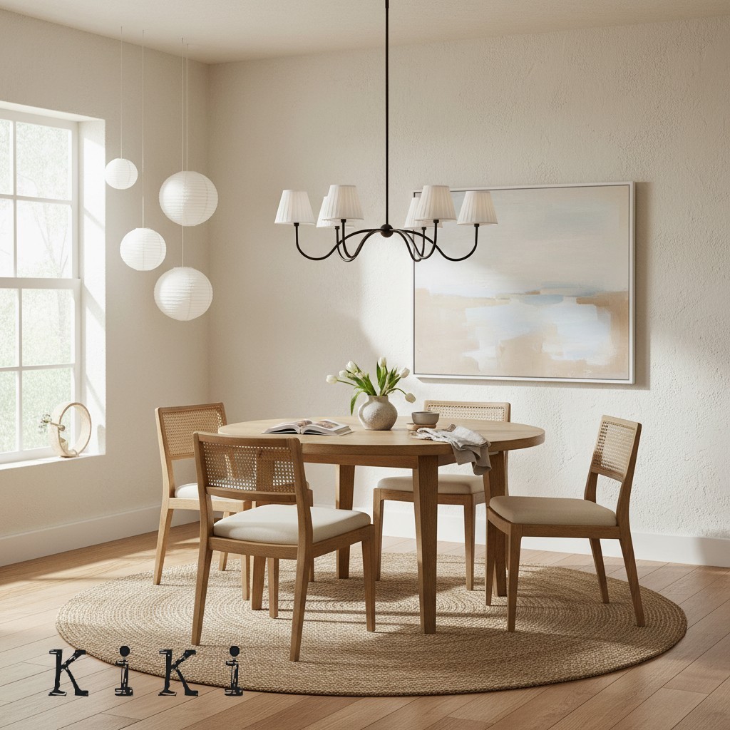 Luvora Round Pleated Shade Chandelier – Elegant Iron & Fabric Lighting for Dining & Living K1305