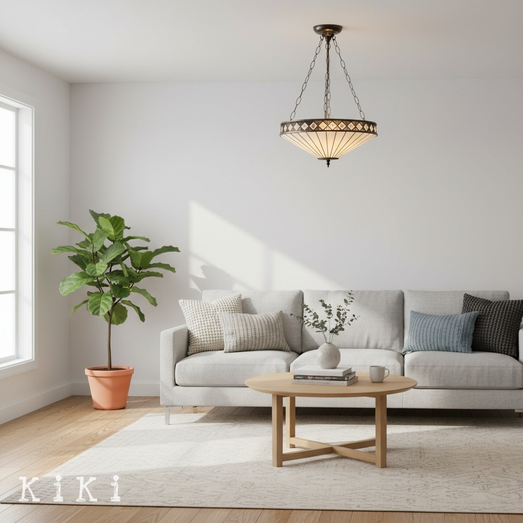 TF Fargo Adjustable Pendant Light with Stained Glass Inspired Inverted Shade for Island and Dining K1950