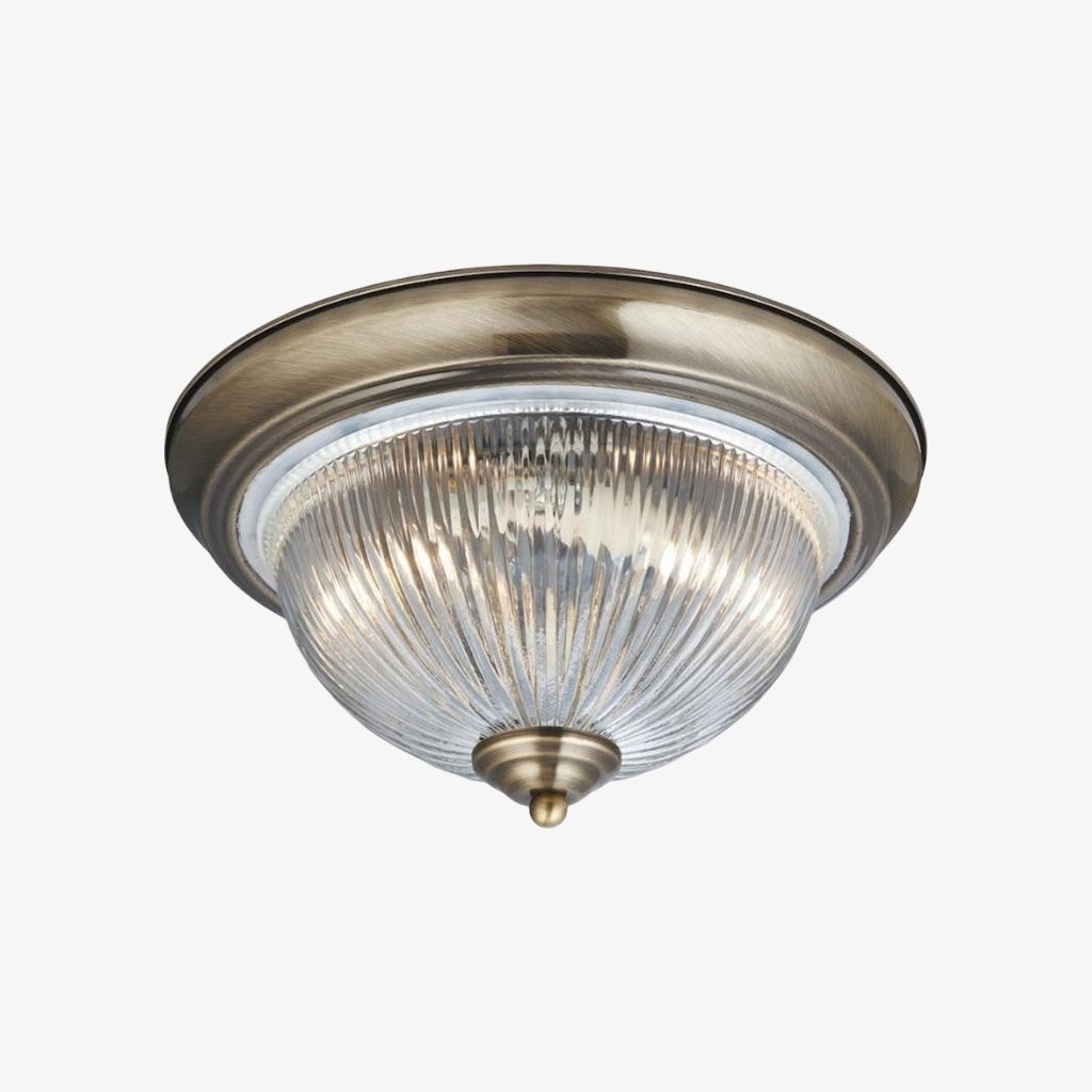 TF Vintora Modern Flush Ceiling Light - Ribbed Glass and Metal Trim for Kitchens or Hallways K2018