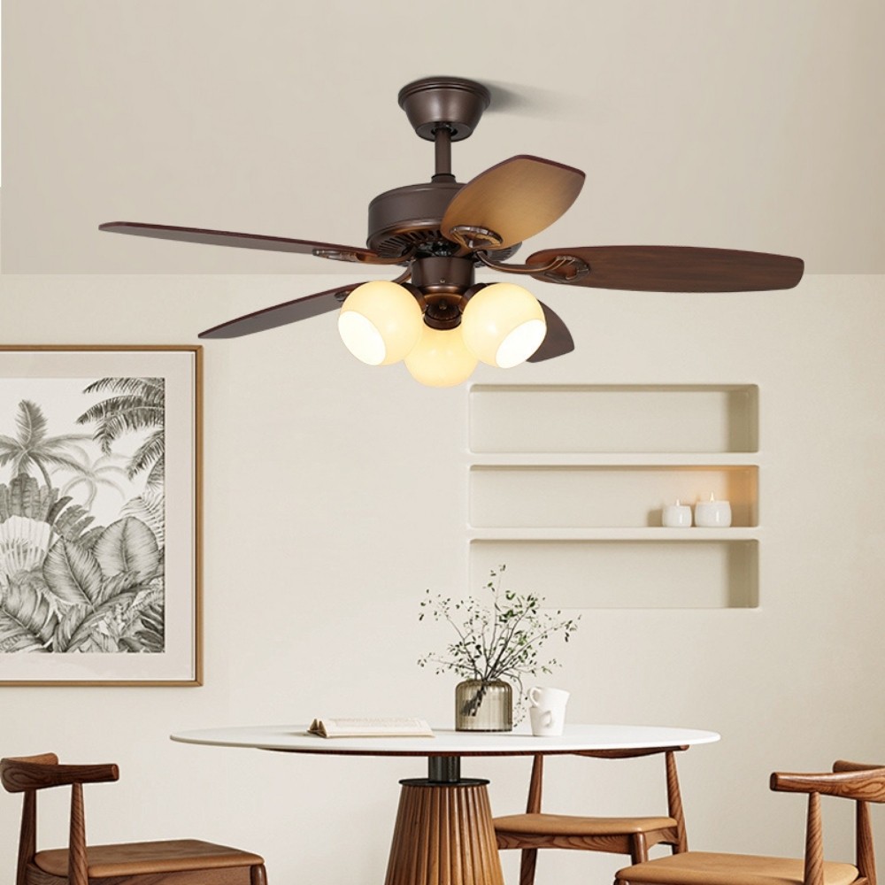 Country Vintage Wooden Ceiling Fan Light With 5 Blade K1114