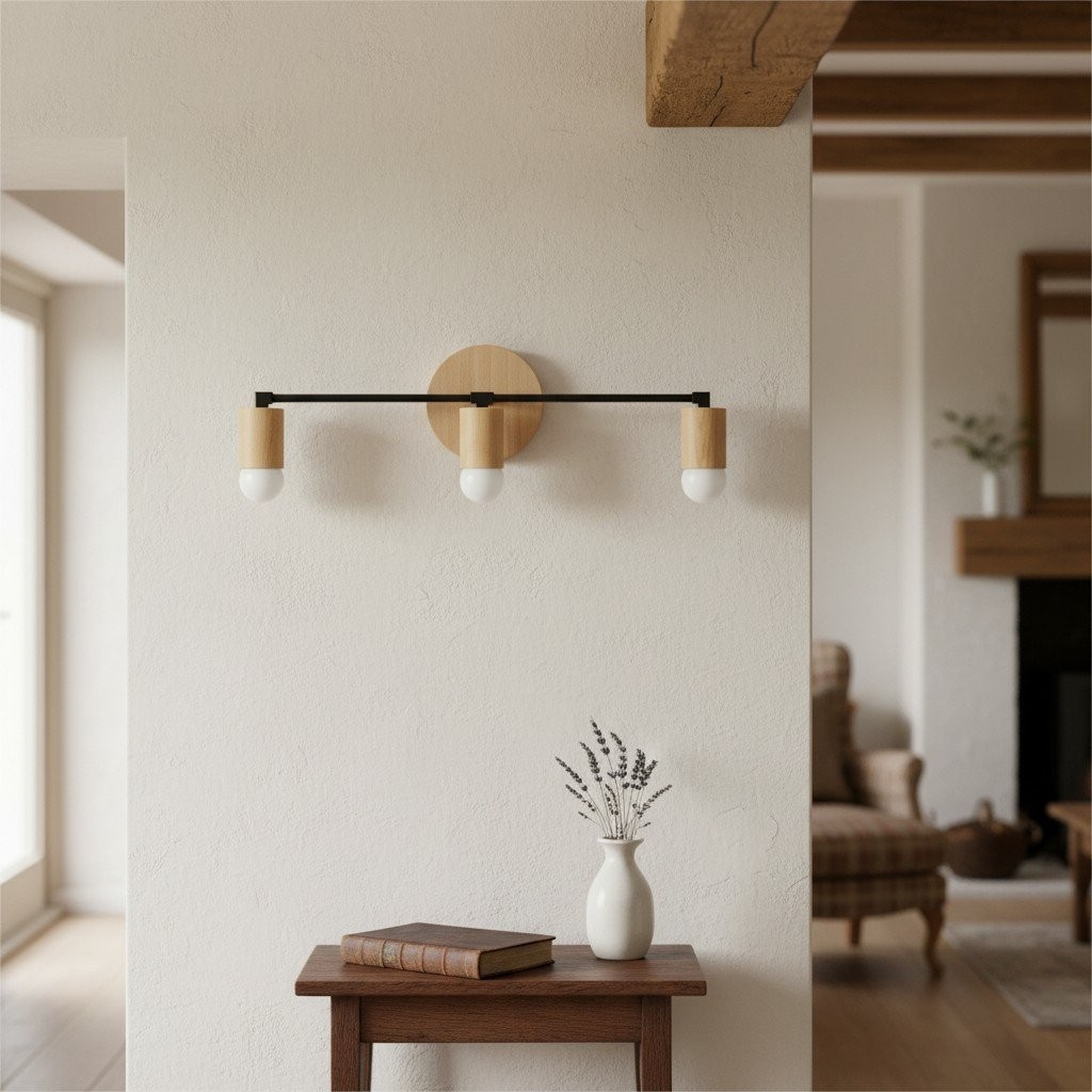 Mobilux Line Wood and Vanity Light - Bohemian Bathroom Lighting Fixture K1490