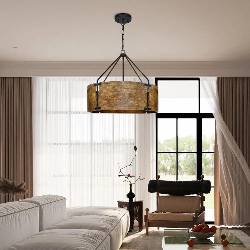 Vintage Brass Drum Pendant Lamp – Aged Metal & Warm Glow K922
