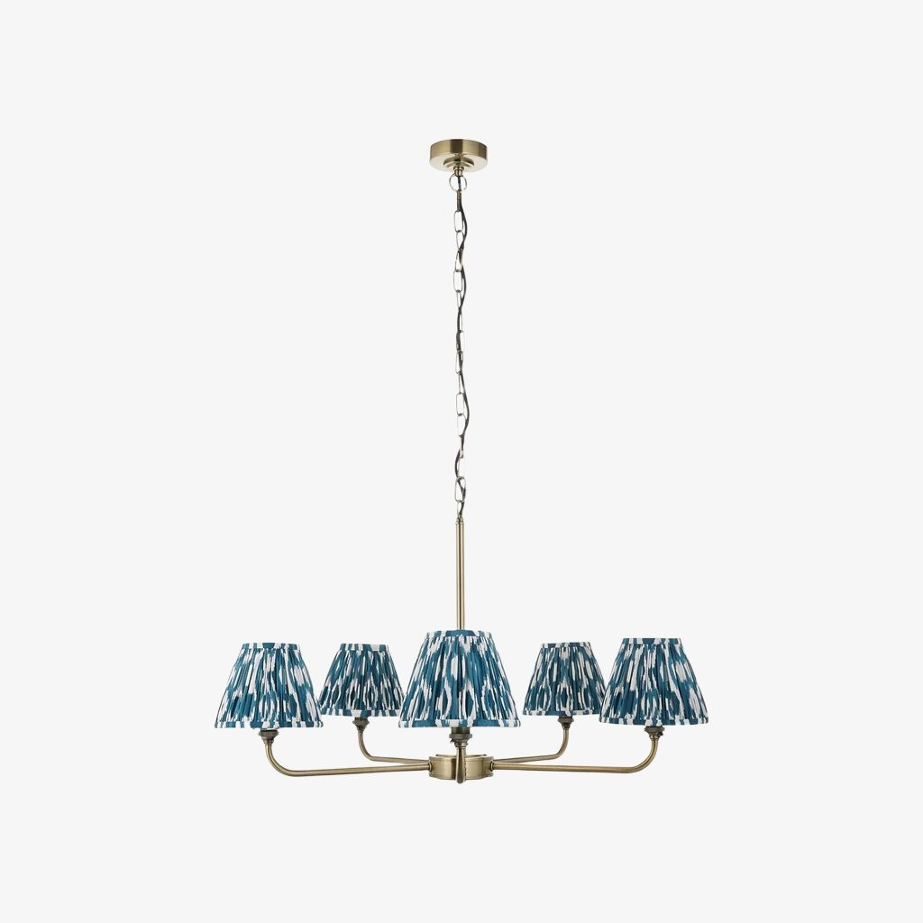 Zevatik Classic Ikat Patterned Fabric Chandelier - Metal Bracket Chandelier K1889
