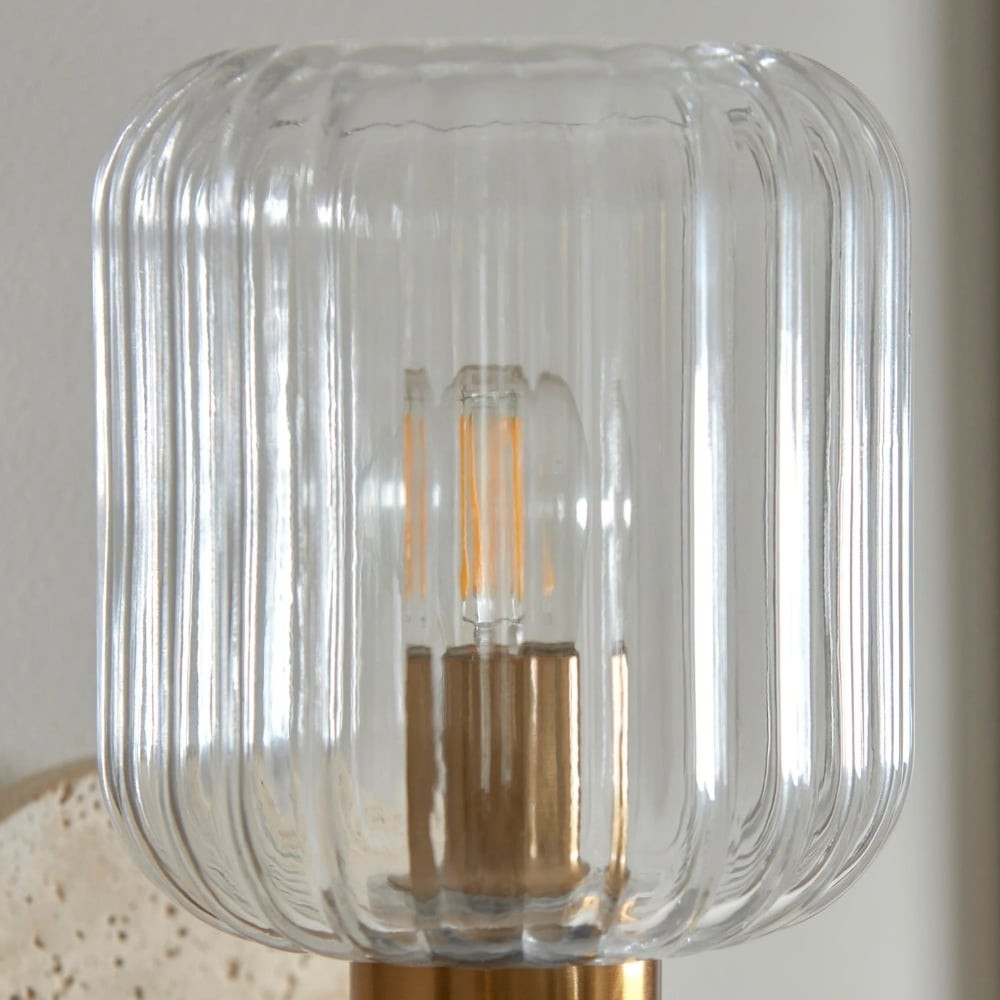 Korlisse Modern Marble Wall Light - Vintage Brass & Clear Glass Accent for Living Room and Hallway K1918