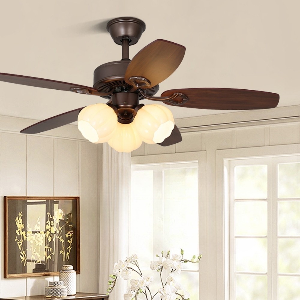 Country Vintage Wooden Ceiling Fan Light With 5 Blade K1114
