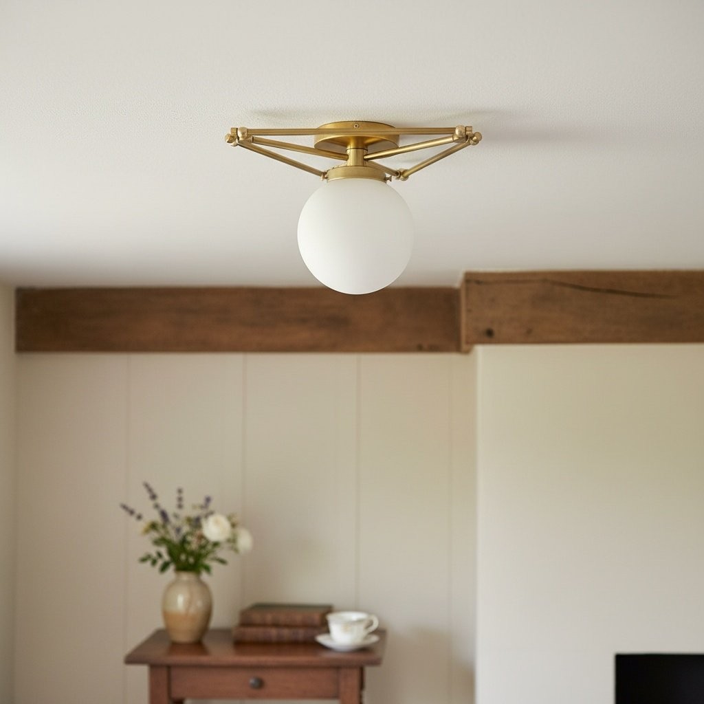 Glorica Glass Geometric Brass Ceiling Light - Hand-Blown Globe Design K1508