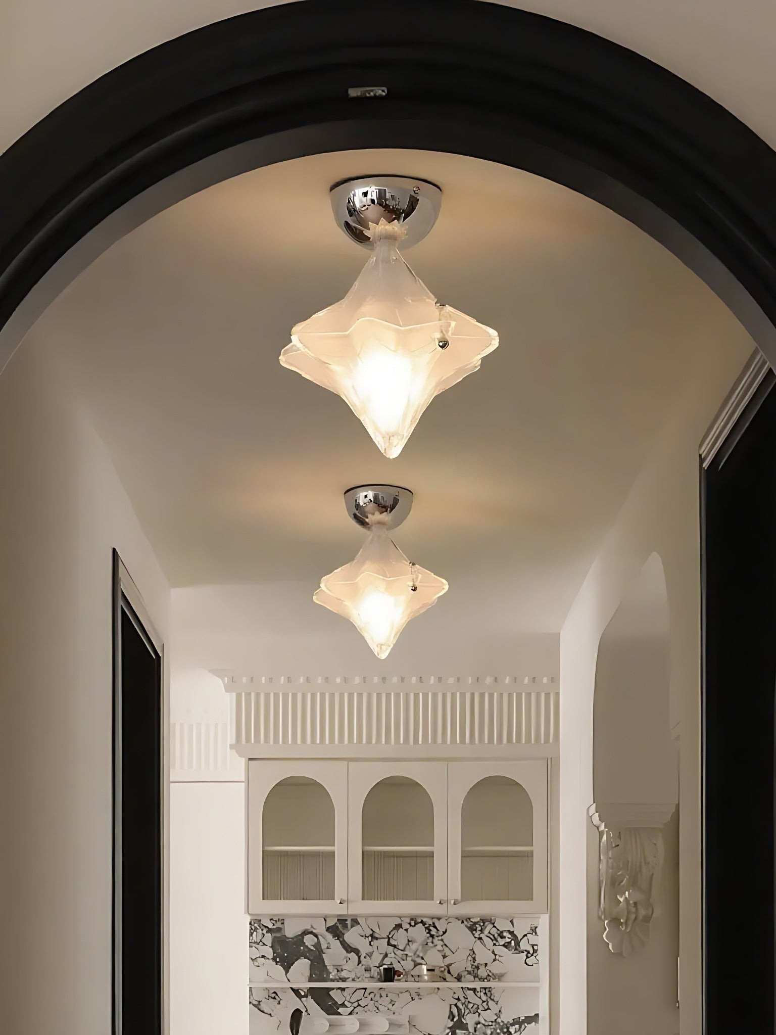 Art Deco Star Ceiling Lamp - Frosted Glass Fixture for Hallway & Entryway - Astris Ceres K1582