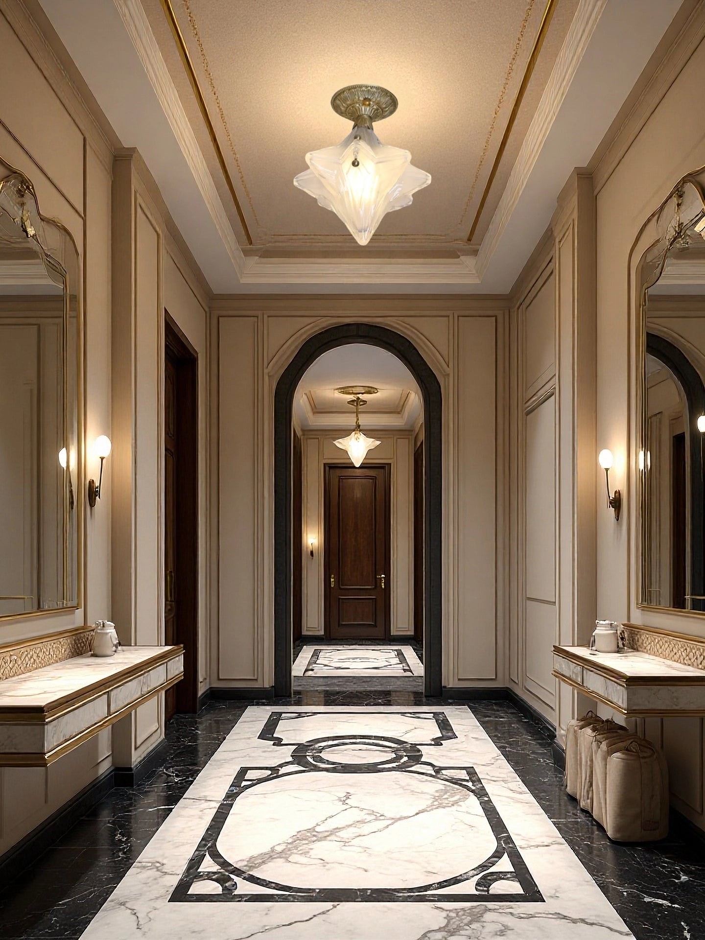 Art Deco Star Ceiling Lamp - Frosted Glass Fixture for Hallway & Entryway - Astris Ceres K1582
