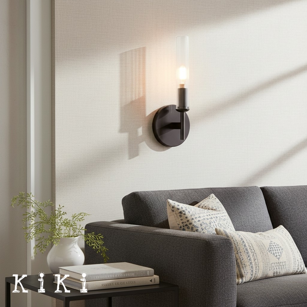 Bravira Ribbed Glass Tube Wall Sconce - Wall Light for Living Room and Hallway K1327